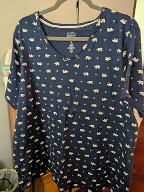 croft & barrow Navy V-Neck Top with White Polar Bear Print